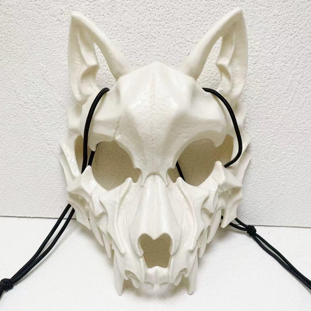 Zac's Alter Ego Halloween Werewolf Alien Skull Mask, White Skeleton Half Face Design, Horror Cosplay Costume Props for Carnival Party