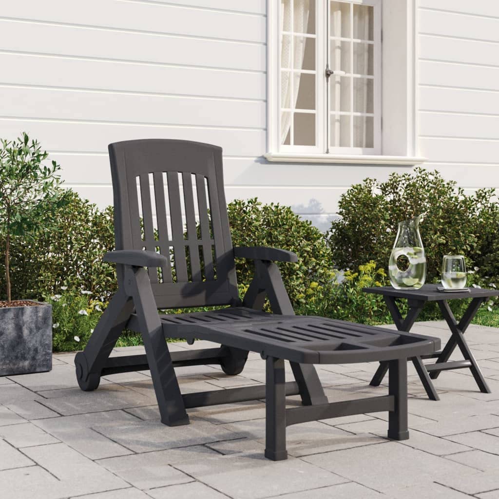 Outdoor Möbel Klappbar Sonnenliege mit Rollen Anthrazit PP Outdoor Sitzgelegenheit