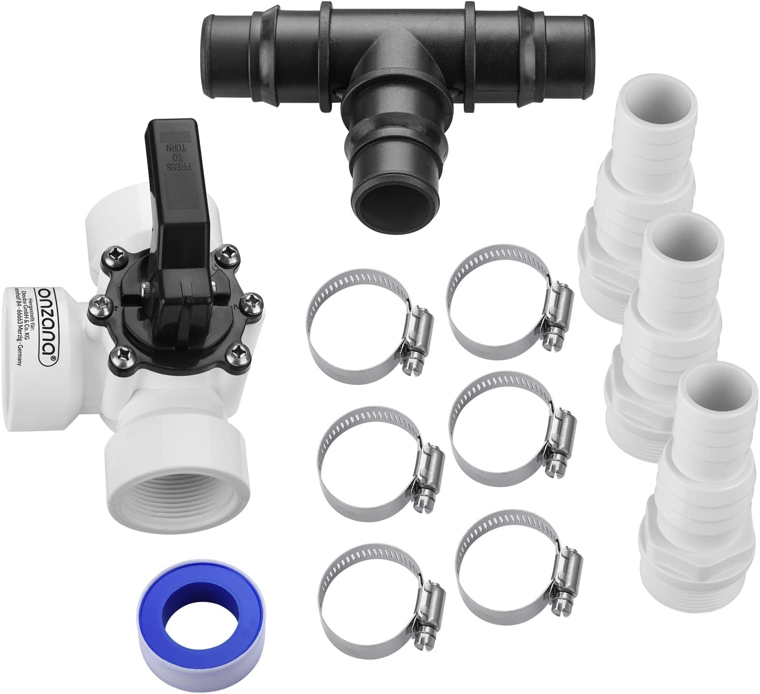 Monzana® Bypass Set Pool 12-Piece 3-Way Valve Connection Diameter 32/38 mm Hose Clamps Sand Filter Systems Pool Heating Heat Pump Solar Heating