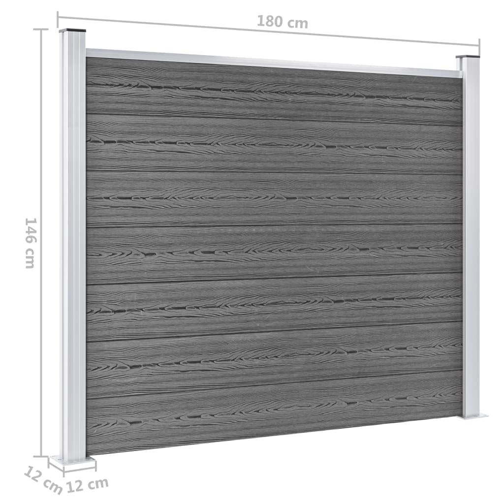Zaunelement Set WPC 699x146 cm Grau Sichtschutz Gartenzaun mit Aluminiumprofil und Stahlpfosten langlebig wetterfest für Terrasse Vorgarten und Grundstück