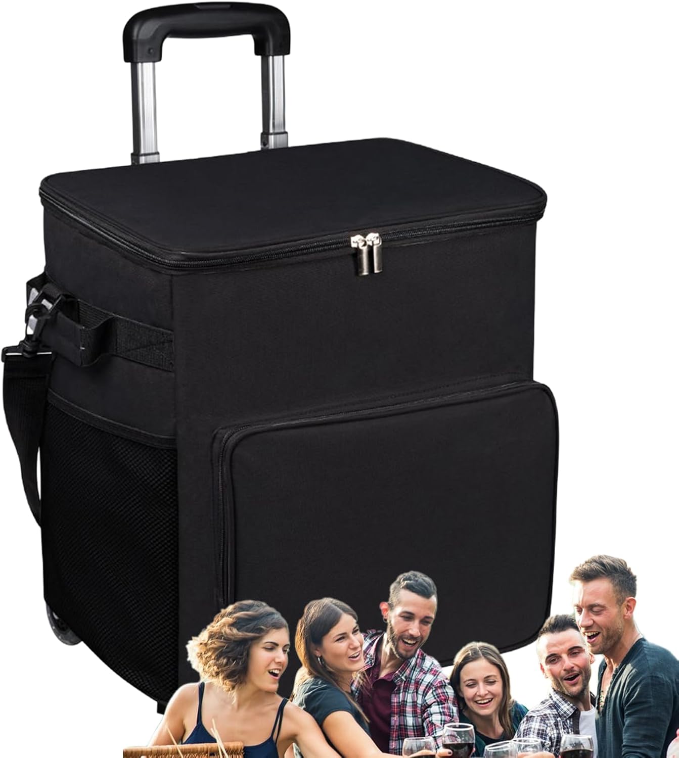 ローリング式漏れ防止ソフトクーラーバッグ - デュアルジッパー防水 35L ポータブル断熱キャスター付きクーラーバッグ ピクニック、