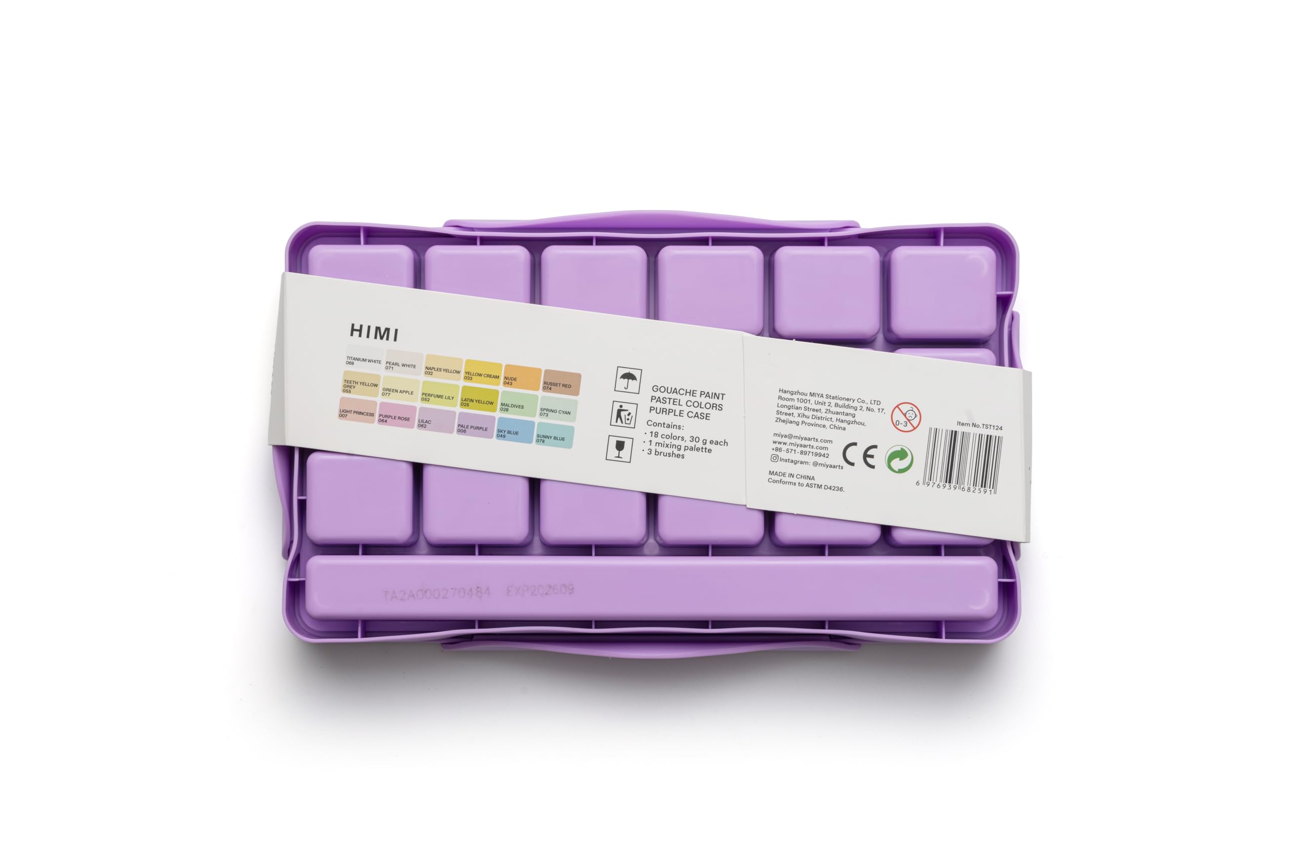 HIMI Jelly Cup Gouache Set di 18 colori di vernice, 3 pennelli, tavolozza di vernice, custodia viola, aggiungere acqua per riattivare, liscia, colori ricchi, regalo, forniture artistiche artistiche