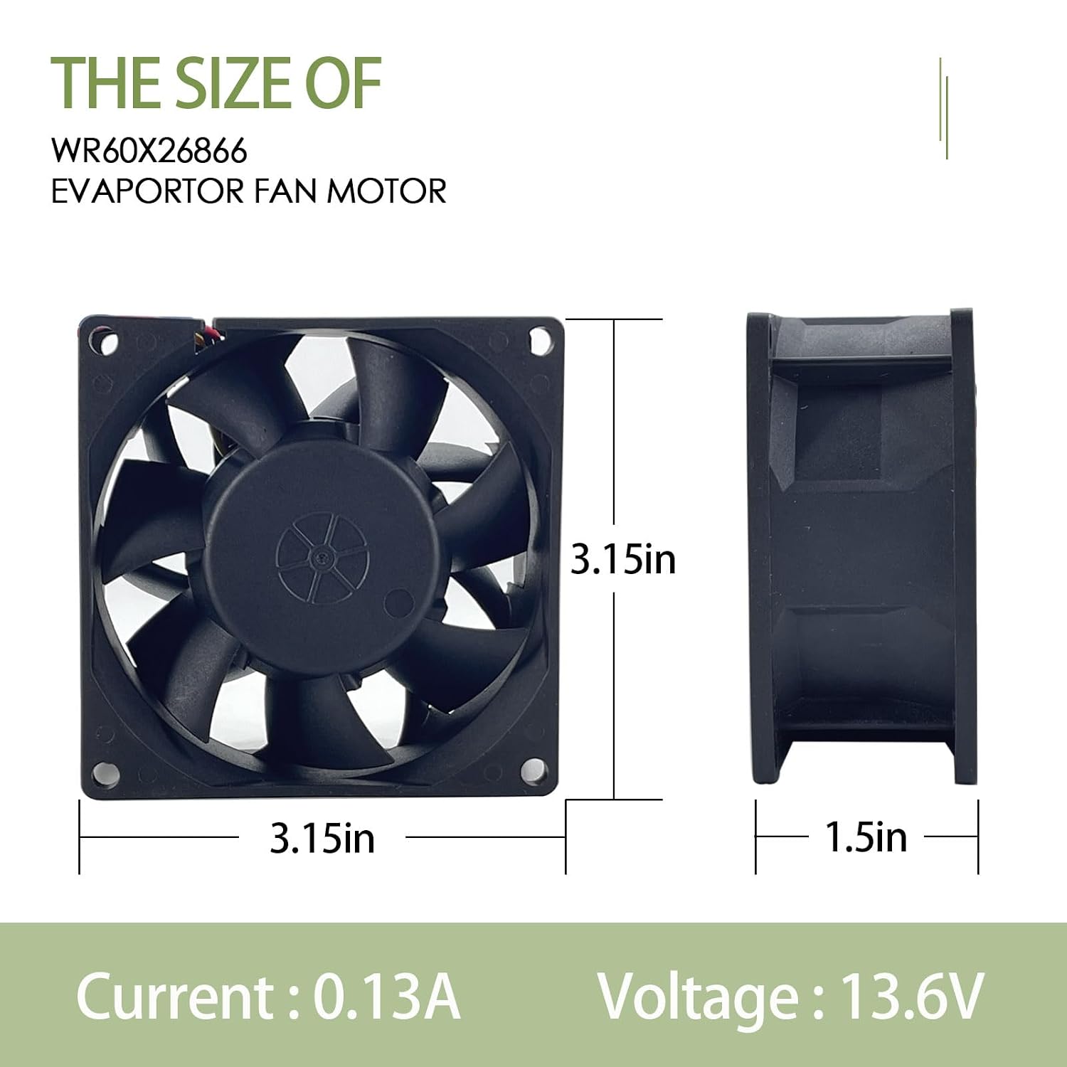 Upgraded WR60X26866 Fridge Evaporator Fan Motor, Refrigerator Fresh Food Evaporator Fan Fit for g-e, Replace WR60X26033, Easy to Install