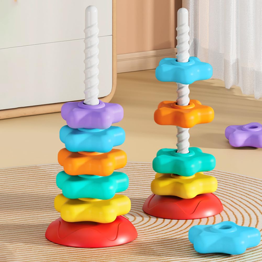 Stapelbares Sternenspielzeug, Stapelturm mit Sternen, Regenbogen-Rotations-Stapelspielzeug, Regenbogen-Lernringe, sternförmiges Spielzeug für Babys ab 6 Monaten