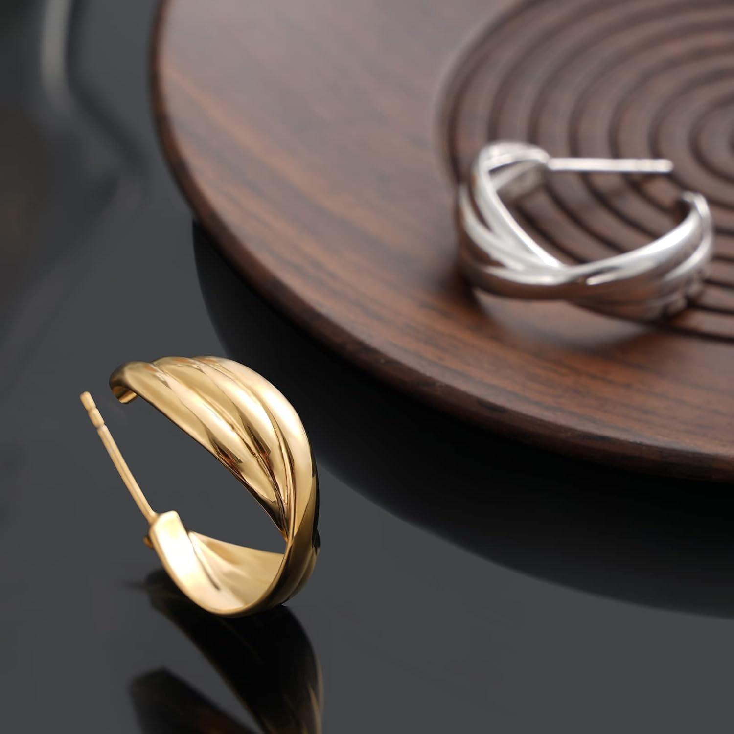 18K Gold/Rhodium Plated 925 Sterling Silver Twisted Hoop Earrings | Open Triple Hoop Earrings | Chunky Gold Hoops for Women Trendy - Image 6