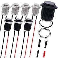 Vista 1 de 8 piezas de interruptor de botón momentáneo negro/plata con pre-cableado, interruptor de botón a prueba de agua IP65, interruptor de botón de acero