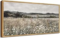 SHENIFY 20x40 Extra Large Vintage Framed Meadow Flowers Landscape Wall Art - Retro Farmhouse Bedroom Living Room Decor