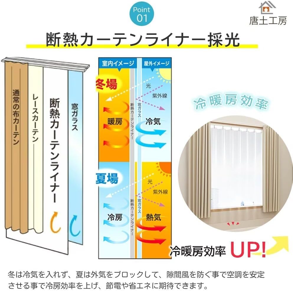 唐土工房 間仕切りカーテン 断熱保温 ビニールカーテン 断熱 透明 幅150cm 195cm丈 2枚組 仕切り 断熱カーテンライナー