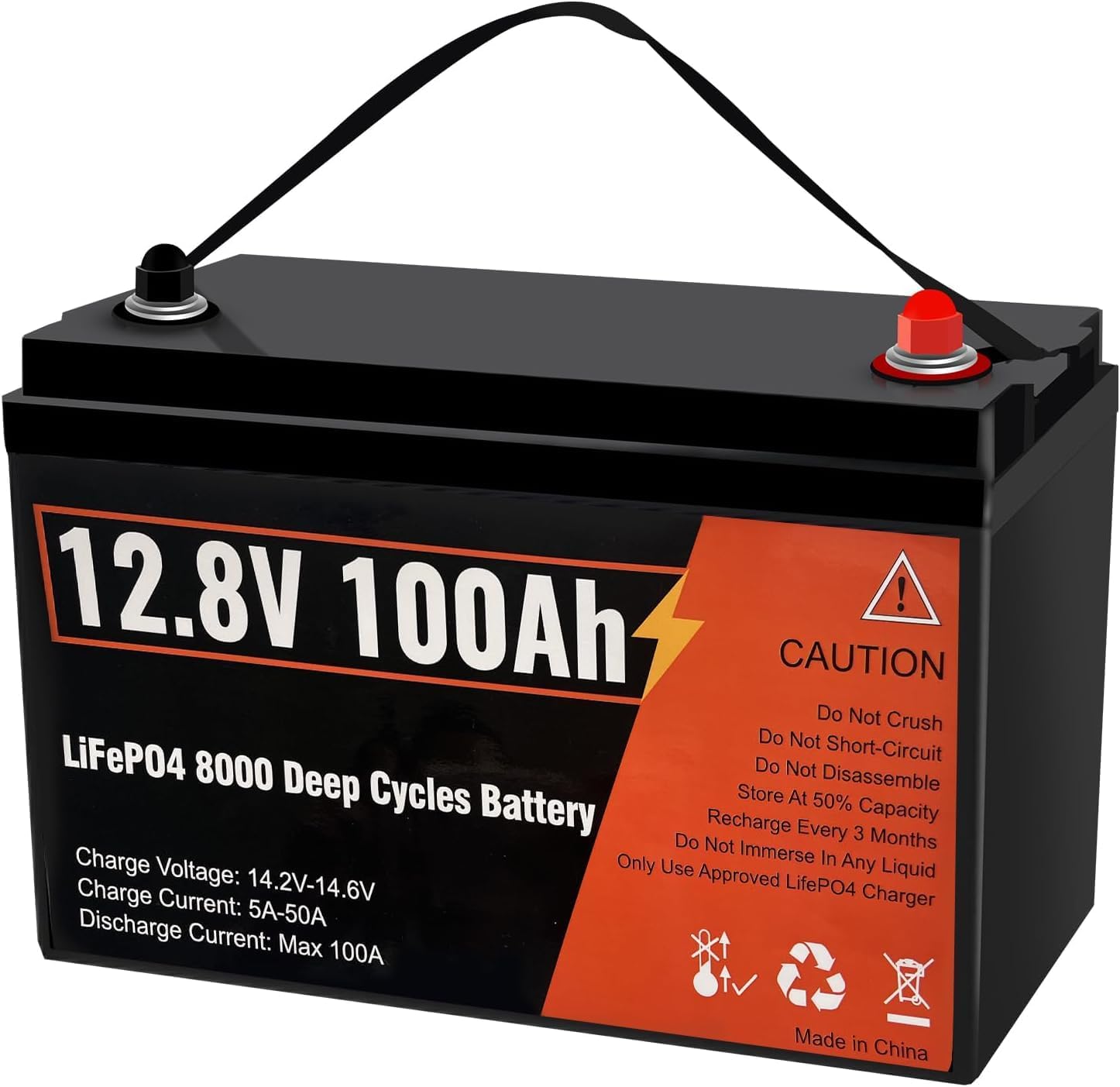 12V 100Ah LiFePO4 Lithium Battery, Group 31 Low-Temp Protection LiFePO4 Battery Built-in Smart BMS, 8000+ Deep Cycles 1280Wh Rechargeable 100A Batterys Waterproof for Solar, Home, RVs
