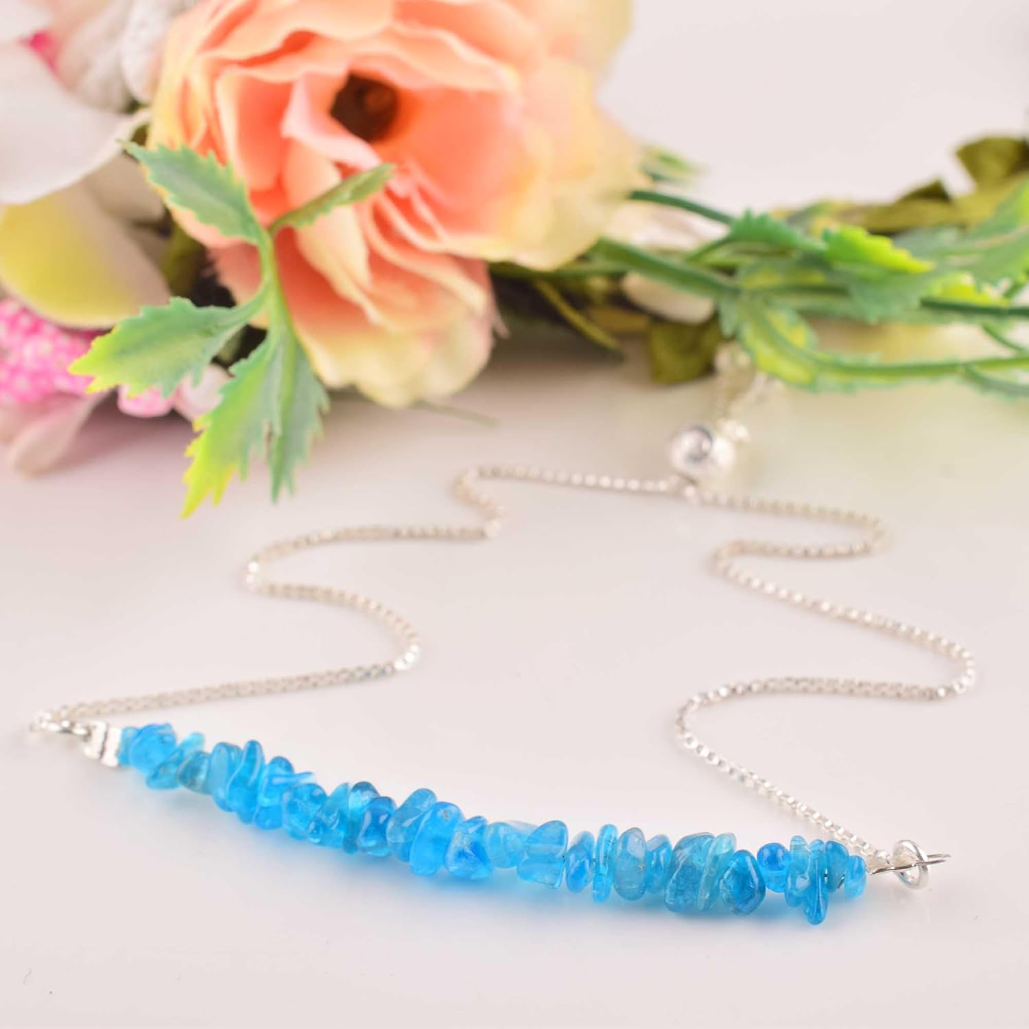 Natural Raw Neon Apatite Bar Bracelet, Rough Beads Gemstone, Adjustable Slider Chain, Energy Healing Crystals, Birthday, Gift for Her, Gemstone Jewelry for Women 10-inch AAA+ Quality (neon apatite) - Image 2