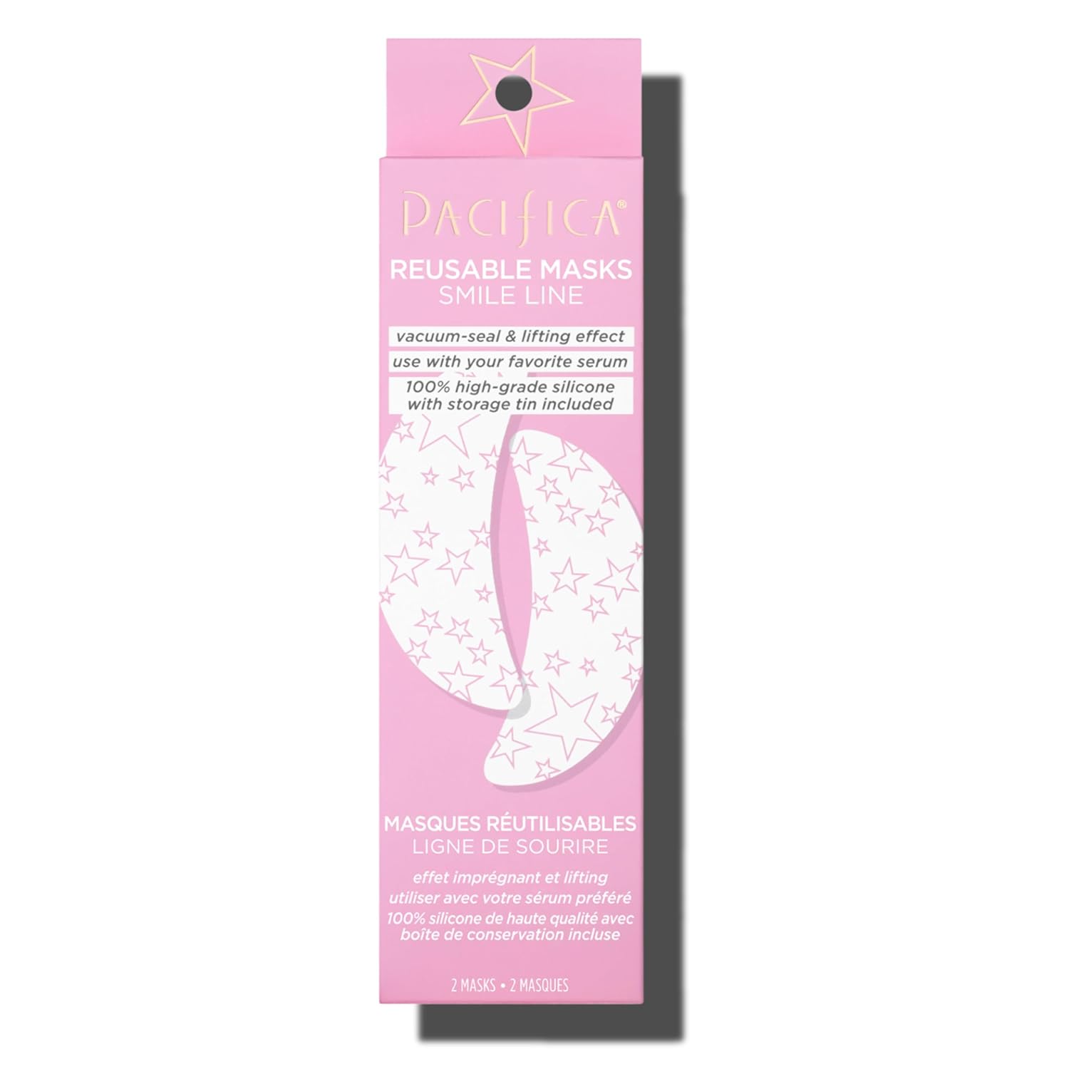 Pacifica Beauty Reusable Smile Line Mask, Skincare, Silicone Mask, For Fine Lines and Wrinkles, Lift and Firm, Pair with Serum, Storage Tin Included, Skin Care, Smile Line Patches, Vegan, 2 Pieces