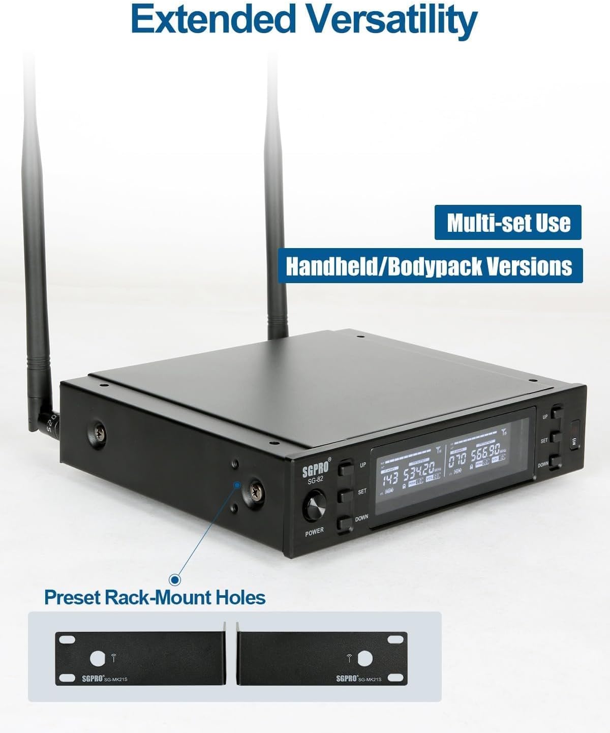 Dual Wireless Microphone System - Metal Handheld Mics & Receiver, Adjustable UHF Channels 520-590 MHz Range, Antenna Diversity, Ideal for Professional Audio and Events - Image 7