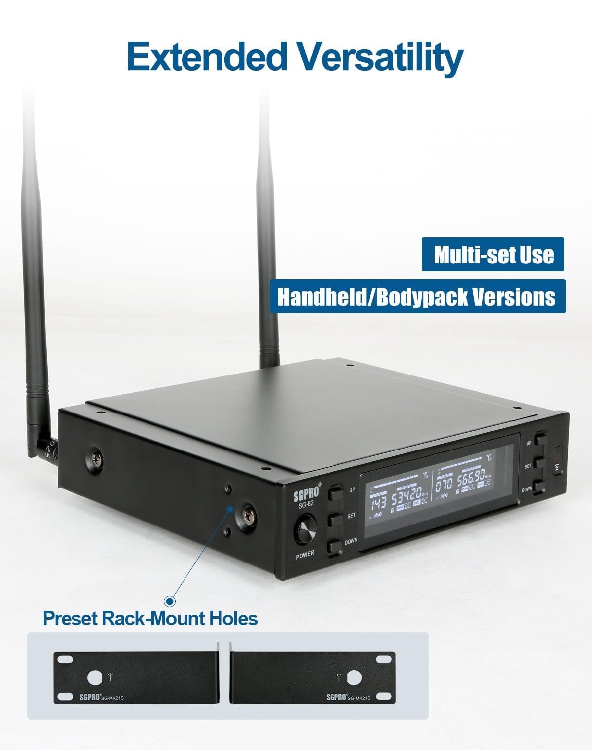 Dual Wireless Microphone System - Metal Handheld Mics & Receiver, Adjustable UHF Channels 520-590 MHz Range, Antenna Diversity, Ideal for Professional Audio and Events