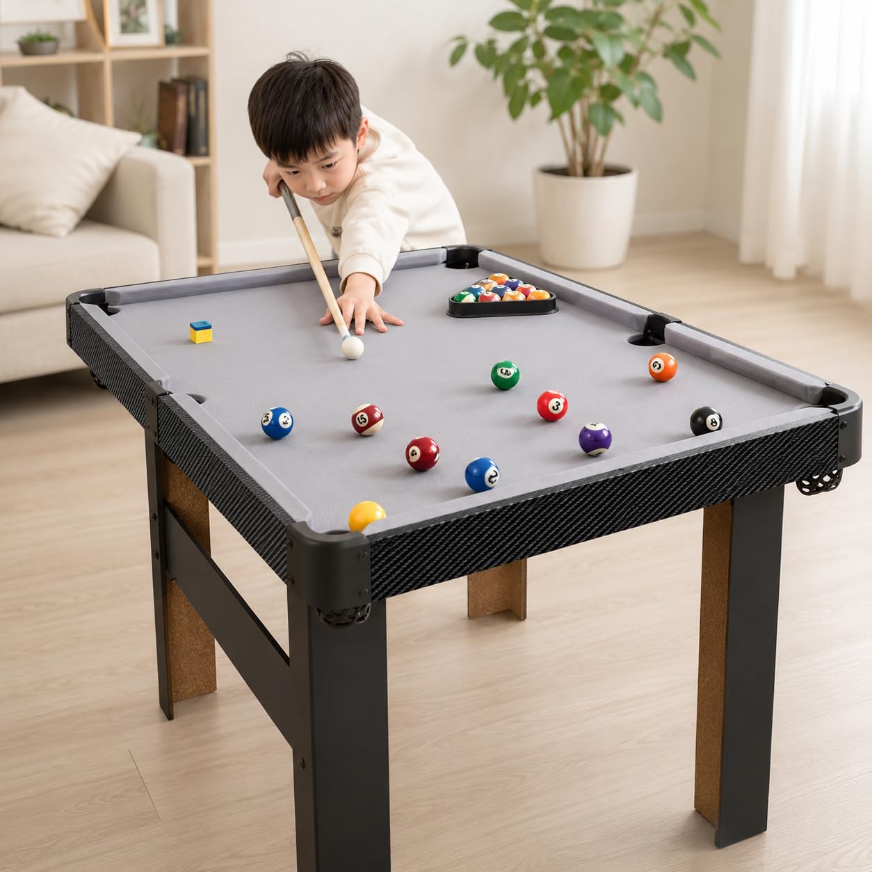 predolo Billard sur Pied en Bois Massif Noir, 90 cm, avec Accessoires complets pour Adultes et Enfants