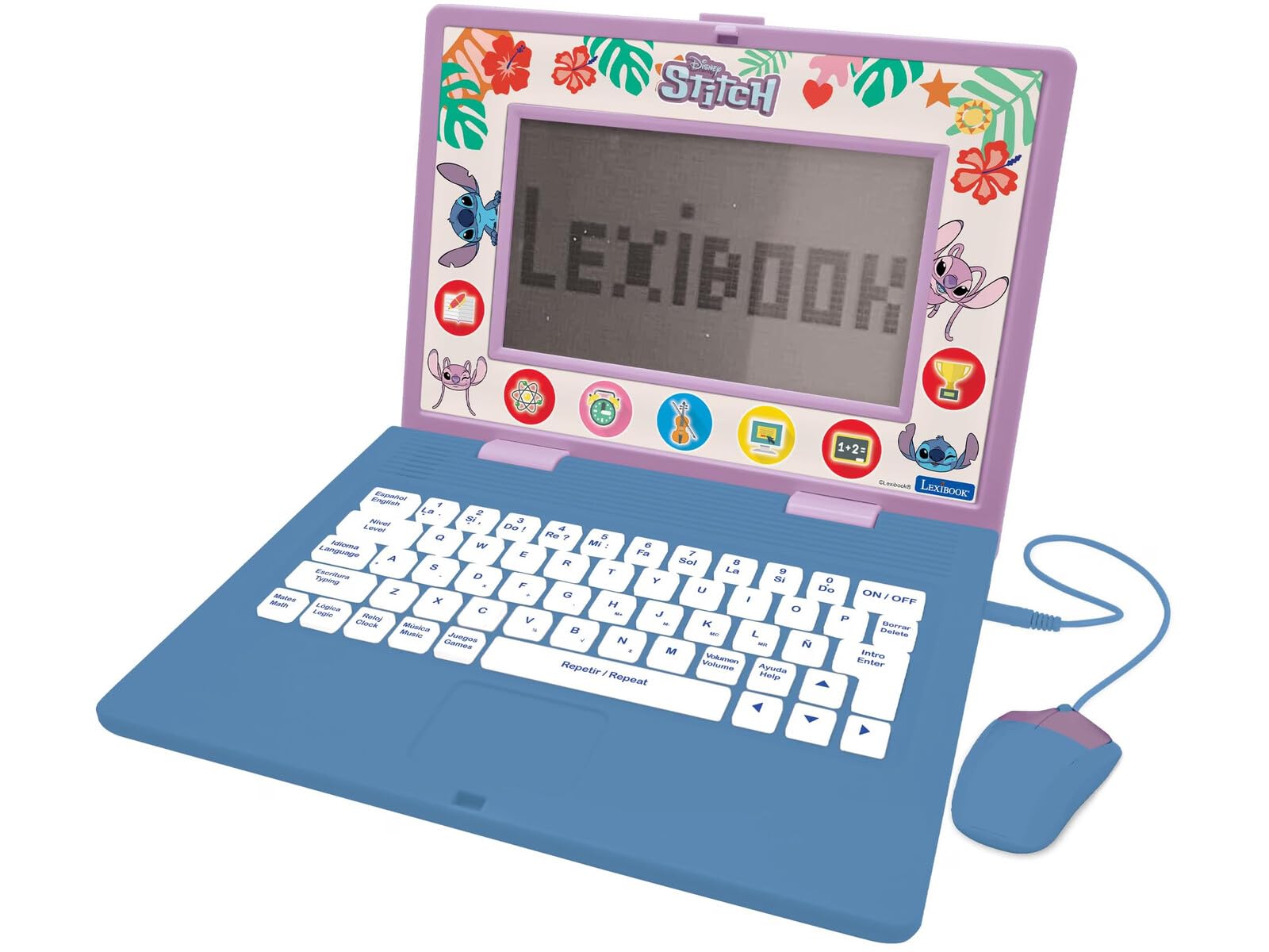Lexibook, Disney Stitch, Computer educativo bilingue Spagnolo/Inglese, Giocattolo per Bambini, 170 attività per Imparare, Giocare e Musica, Grande Schermo, Blu, JC599Di2