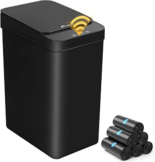 4 Gallon Bathroom Smart Touchless Trash Can for Kitchen Automatic Motion Sensor Rubbish Can with Lid Waterproof Narrow Small Garbage Bin for Kitchen, Toilet, Bedroom, RV(Black,Battery)