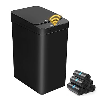 4 Gallon Bathroom Smart Touchless Trash Can for Kitchen Automatic Motion Sensor Rubbish Can with Lid Waterproof Narrow Small Garbage Bin for Kitchen, Toilet, Bedroom, RVBlack,Battery