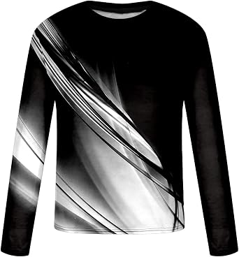 Mens Long Sleeve Shirt Casual Cotton 3D Line Print Graphic Tee Shirts Workout Loose Pullover Crewneck Sweatshirs
