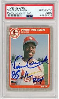 Vince Coleman 1985 Fleer Update "85 NL ROY" Autograph Rookie Card #U-28 PSA/DNA