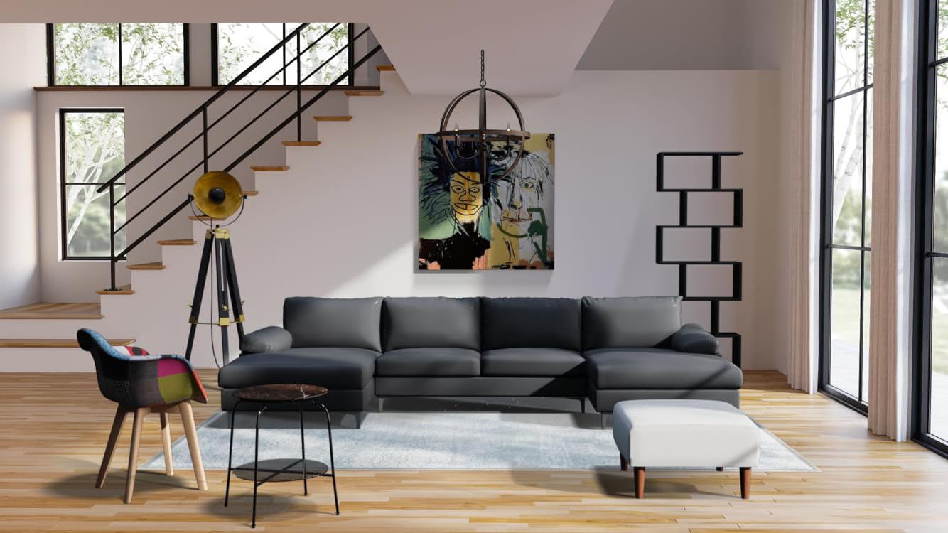 Buybuy Poltroncina Serie Picasso con Seduta in Tessuto Patchwork Colorato Cucito a Mano Imbottito di Morbida Spugna, Piedi in Legno di Faggio, Stile Moderno