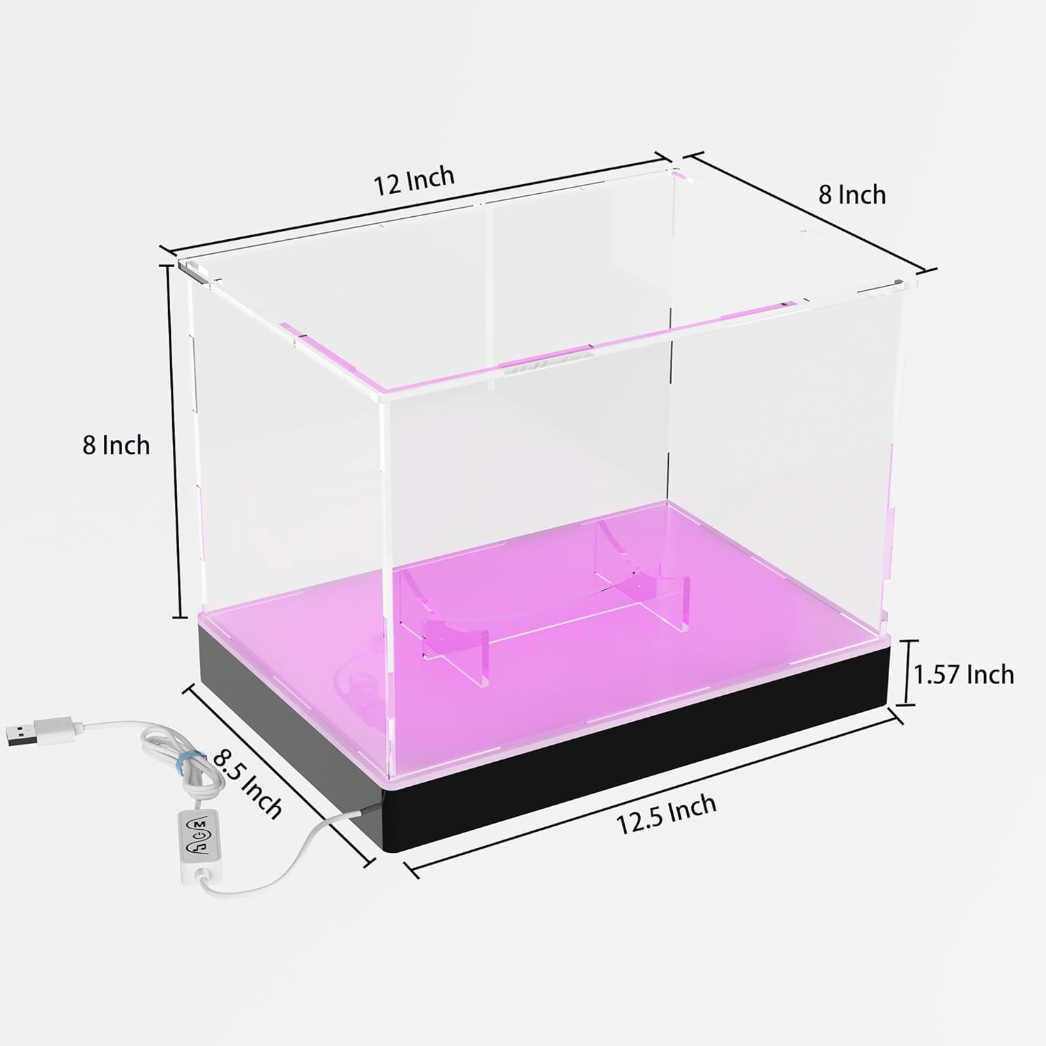 Acrylic Display Case with Ball Stand and USB RGB Lights, Light Up Acrylic Display Box with Controller APP Music Sync for Full-Size Rubby Ball and Soccer, 12’’(L) x8’’(W) x8’’(H’’)