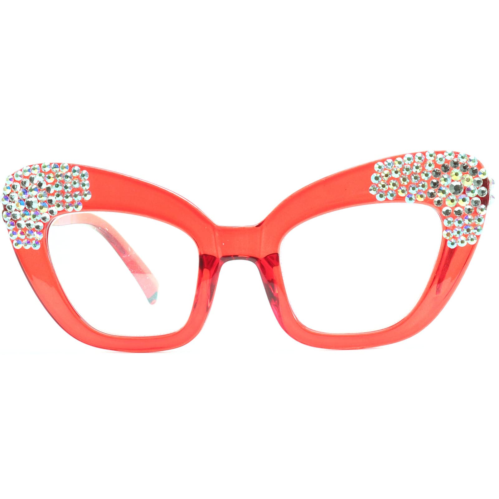 mincl Oversized Bling Rhinestone Cat Eye Reading Glasses for Women, Oprah Style Large Blue Light Blocking Readers