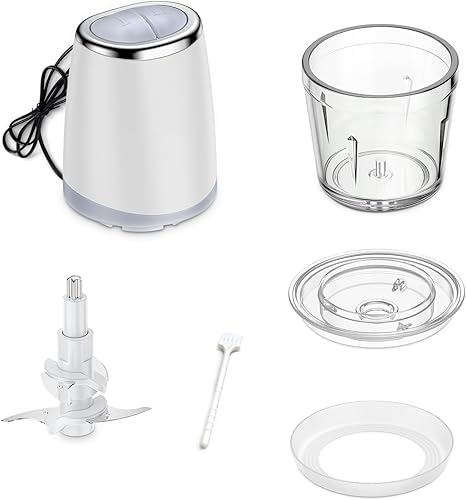 Miniatura 8 de Procesador de alimentos de 300 W con cuenco de vidrio de 20.3 fl oz, mini picadora eléctrica de alimentos para verduras, carne, frutas, nueces, puré