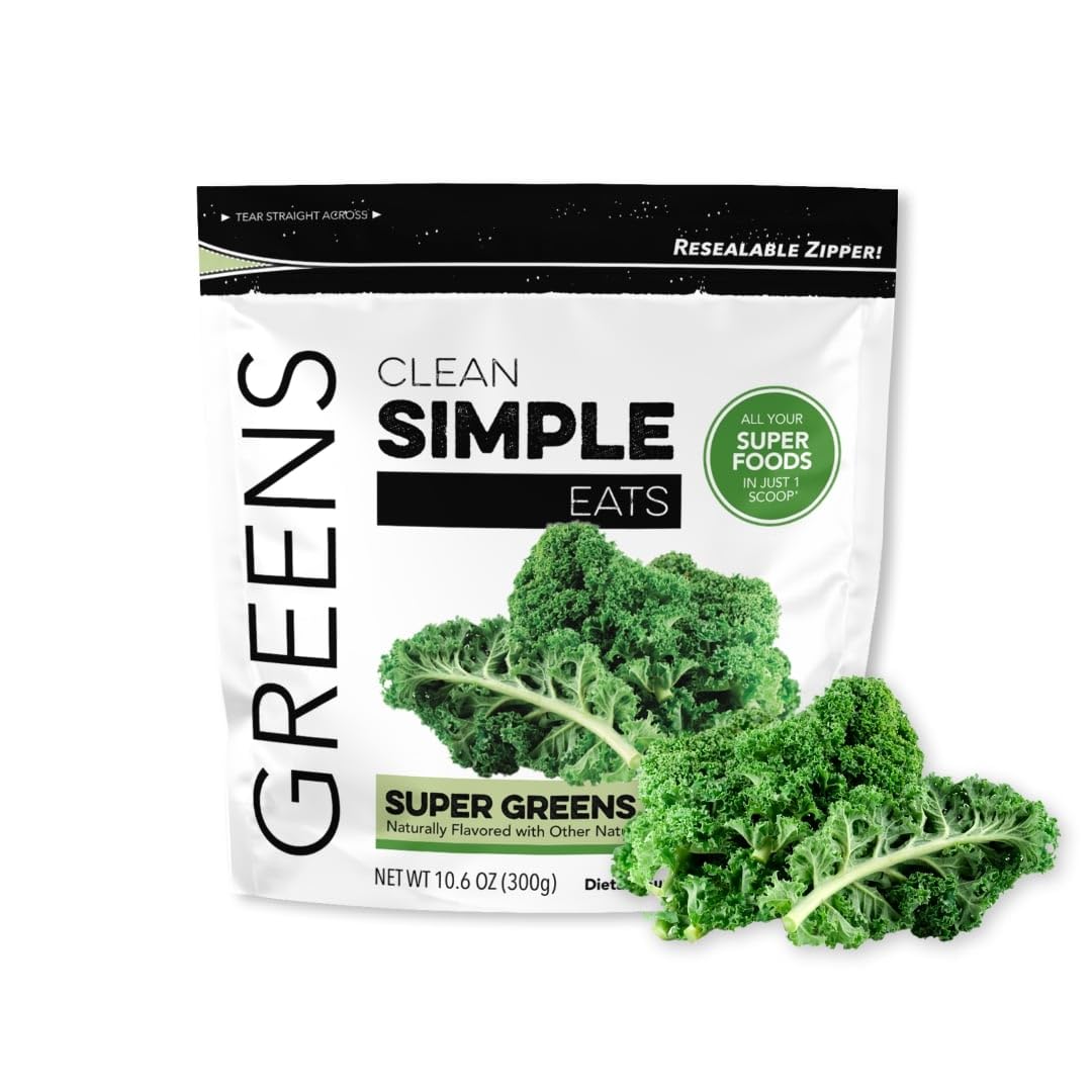 Clean Simple EatsSuper Greens Powder, Naturally Flavored Greens Powder with Chlorella, Spirulina, Superfoods & Prebiotic Fiber, No Artificial Ingredients, Gluten Free, Classic Greens Flavor, 30 Srvgs