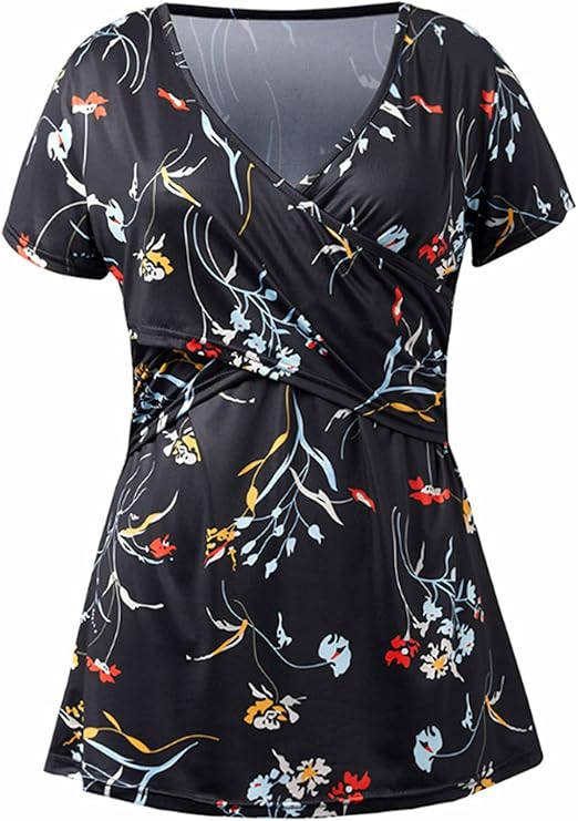Aiihoo Women's Maternity Nursing Tops Short Sleeve V Neck Breastfeeding Tee Shirts Pregnancy  nursing tops amazon