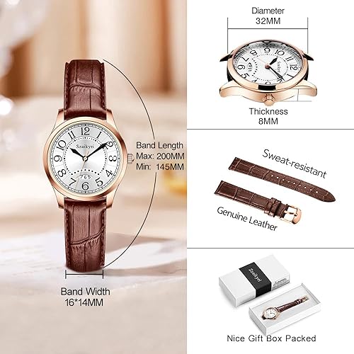Miniatura 6 de Reloj Clásico Szaikyri para Mujeres con Números Árabes de Fácil Lectura, Reloj para Damas con Calendario, Resistente al Agua