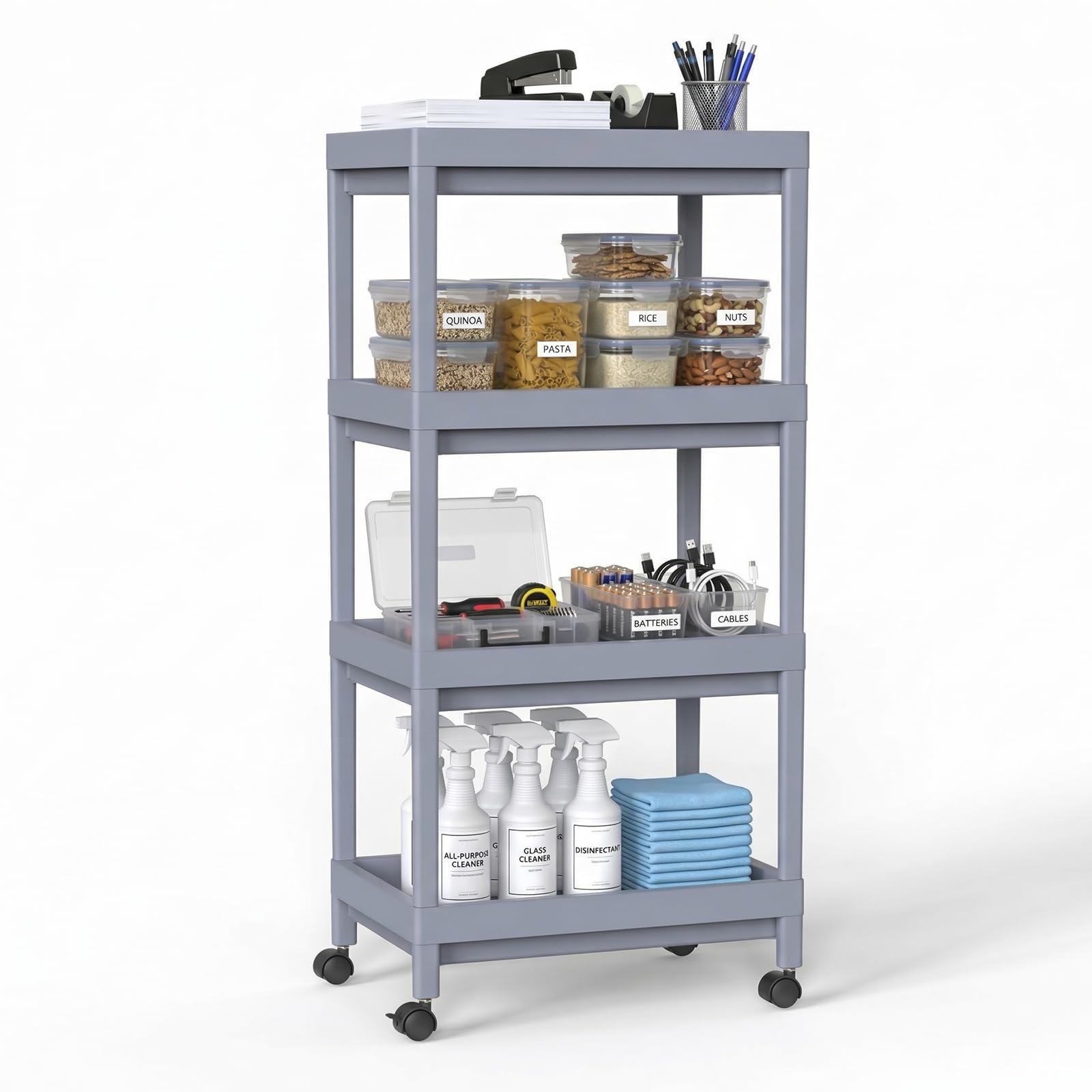 Sweetmirth 4 Tier Storage Trolley on Wheels,Kitchen Trolleys,Atorage Cart for Storage,Shelf Unit,Suitable for kitchens,bathrooms, garages,bedrooms,offices(4 Tier:85 * 40 * 27cm)