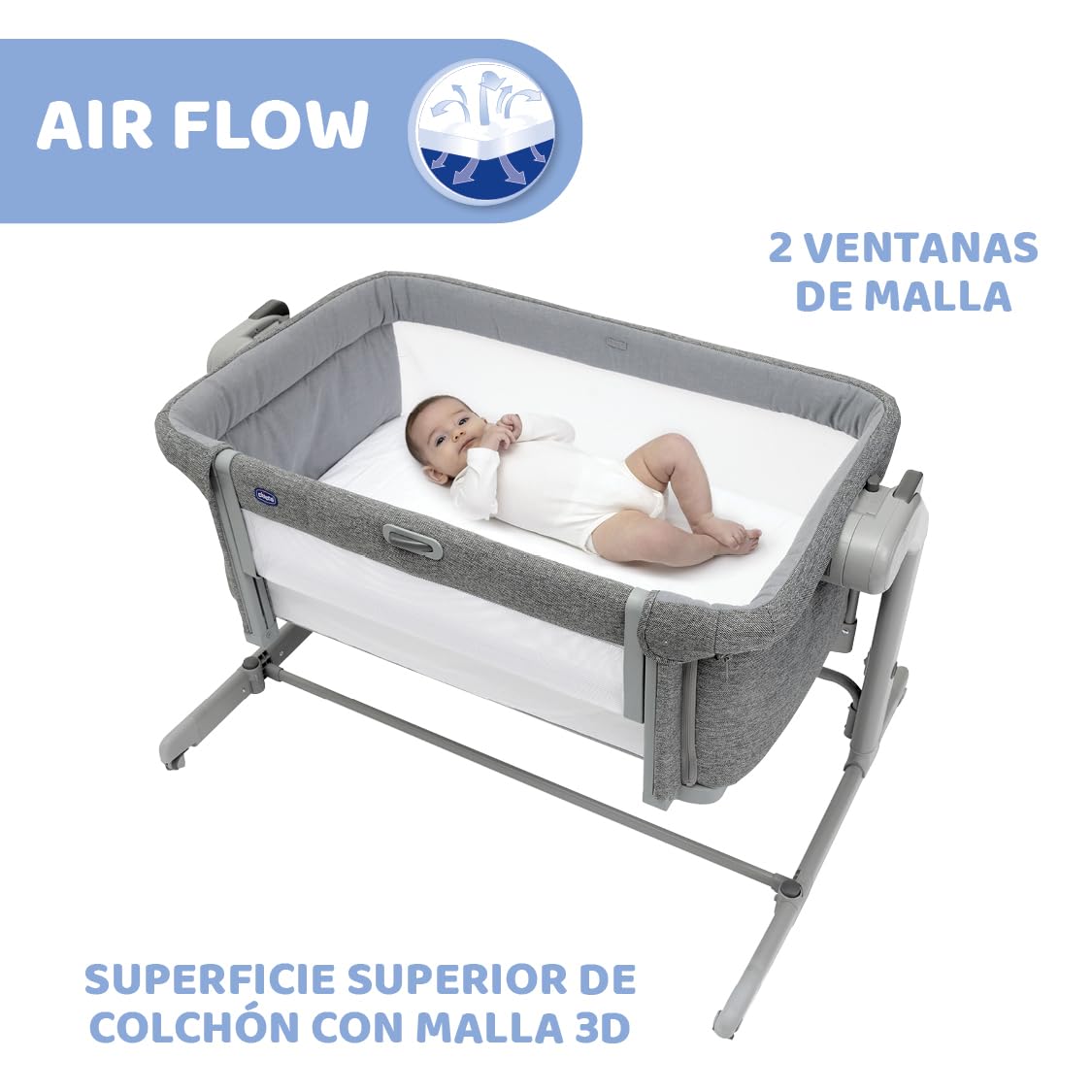 Chicco Next2Me Magic EVO Cuna Bebé Lado de la Cama, con Modo Mecedora, Inclinable, Barandilla Abatible, Altura Ajustable, 4 Ruedas, Colchón y Bolsa de Viaje Incluidos, Gris Oscuro