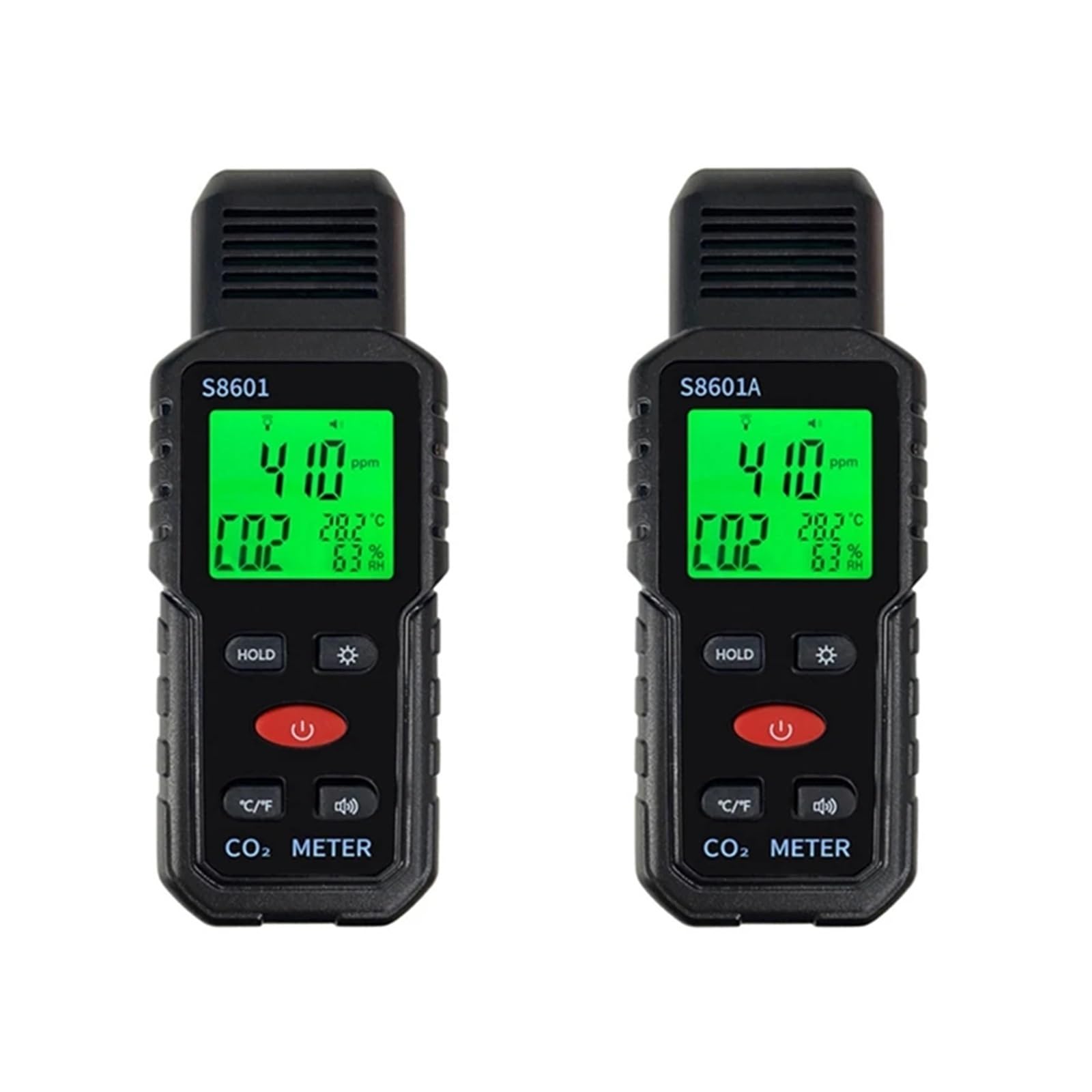 Monitor de Calidad del Aire, Medidor de CO2 3 en 1, Monitor portátil de Calidad del Aire, 5000 ppm, Detector de dióxido de Carbono (°C/°F),para casa, Oficina y Coche(Blackred S8601)