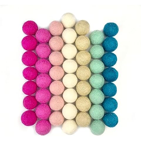 Cotton Candy - 100% Handmade Wool Felt Pom Poms - (50) Pure New Zealand Wool Felt Balls - DIY Pompoms for Craft, Garland, Decor - Assorted Pastel Colors - 0.8-1.0" Size - Drawstring Muslin Bag Cover