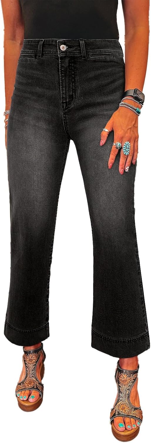 SHEWIN Wide Leg Jeans for Women Trendy High Waisted Flare Jeans Stretchy Straight Leg Ankle Denim Pants with Pockets