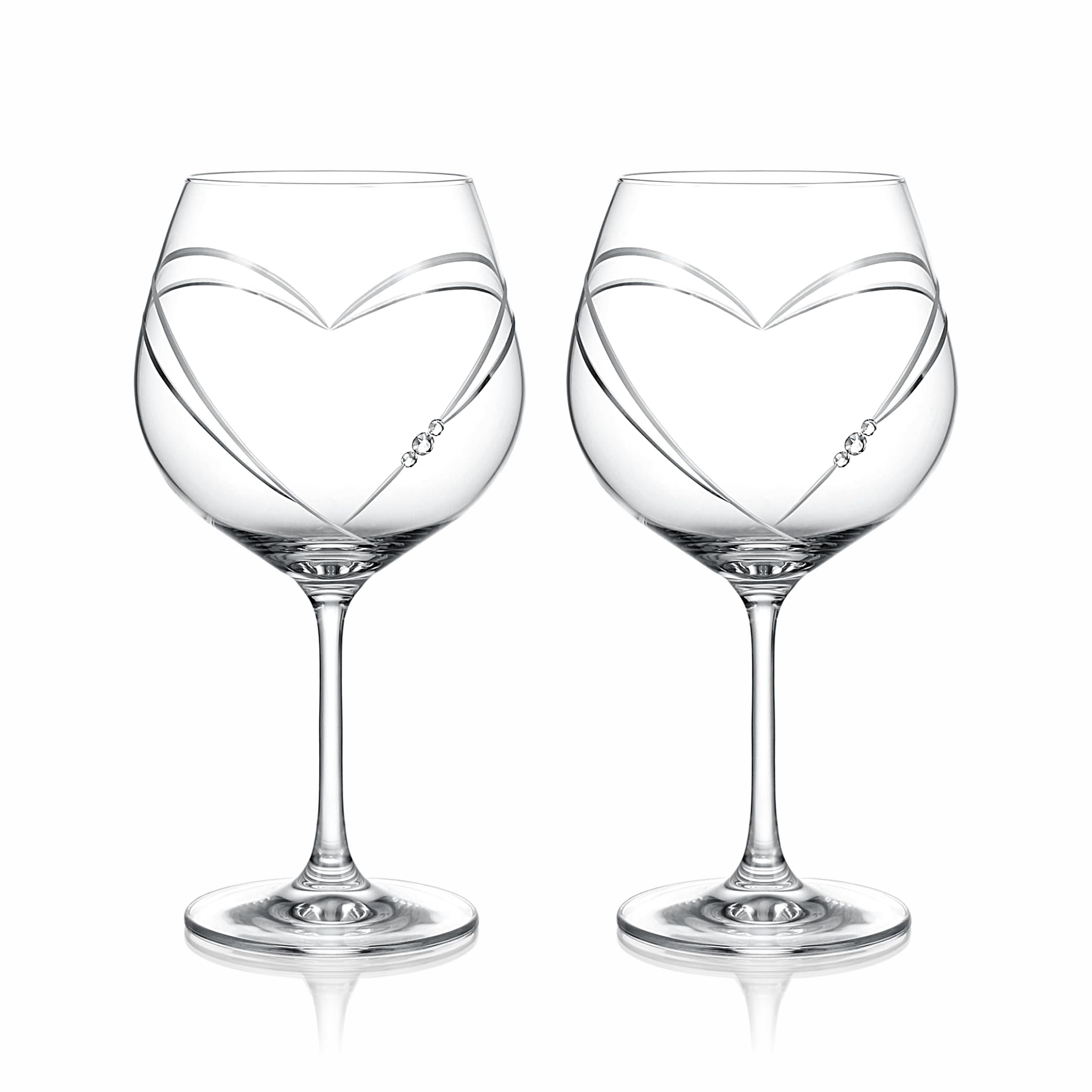 Heart in Heart Gin - Set di 2 bicchieri da gin tonic con cristalli Swarovski e motivo a cuore spazzolato a mano, perfetti come regalo di matrimonio o fidanzamento