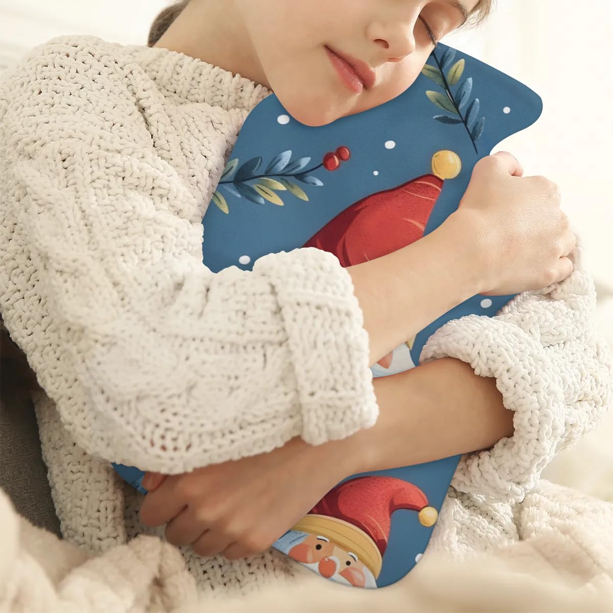 Hot Water Bottle with Soft Cover,2L Abstract Santa Claus Hot Water Bag for Hot and Cold Compress, Hand Feet Warmer, Graffiti Santa Claus Rubber Hot or Cold Water Bottle Halloween Christmas Decorations