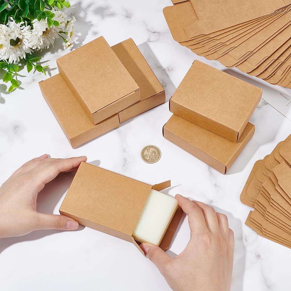 BZIDII 36 Scatole Per Sapone Con Finestra In Kraft - 8,9x6,9x3,5 Cm - Confezione Regalo Per Sapone Fatto In Casa - Incluse 40 Sacchetti Termoretraibili