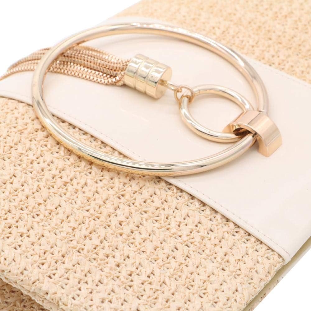 Women Straw Bag Crossbody Clutch Evening Clutch Purse Beach Shoulder Handbag (white A) - Image 8
