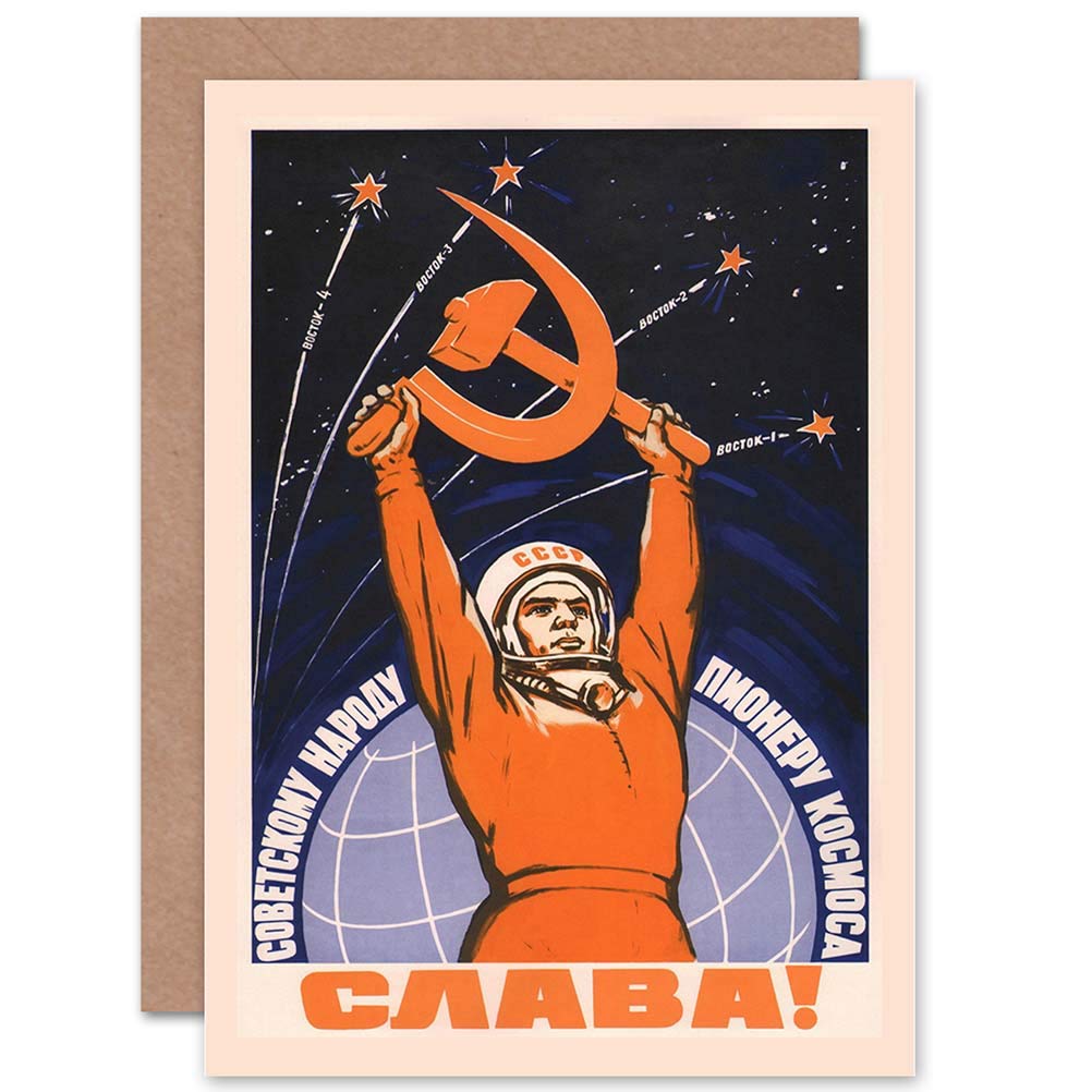 Artery8 Greeting Card - Cosmonaut Gagarin USSR Soviet Space Propaganda