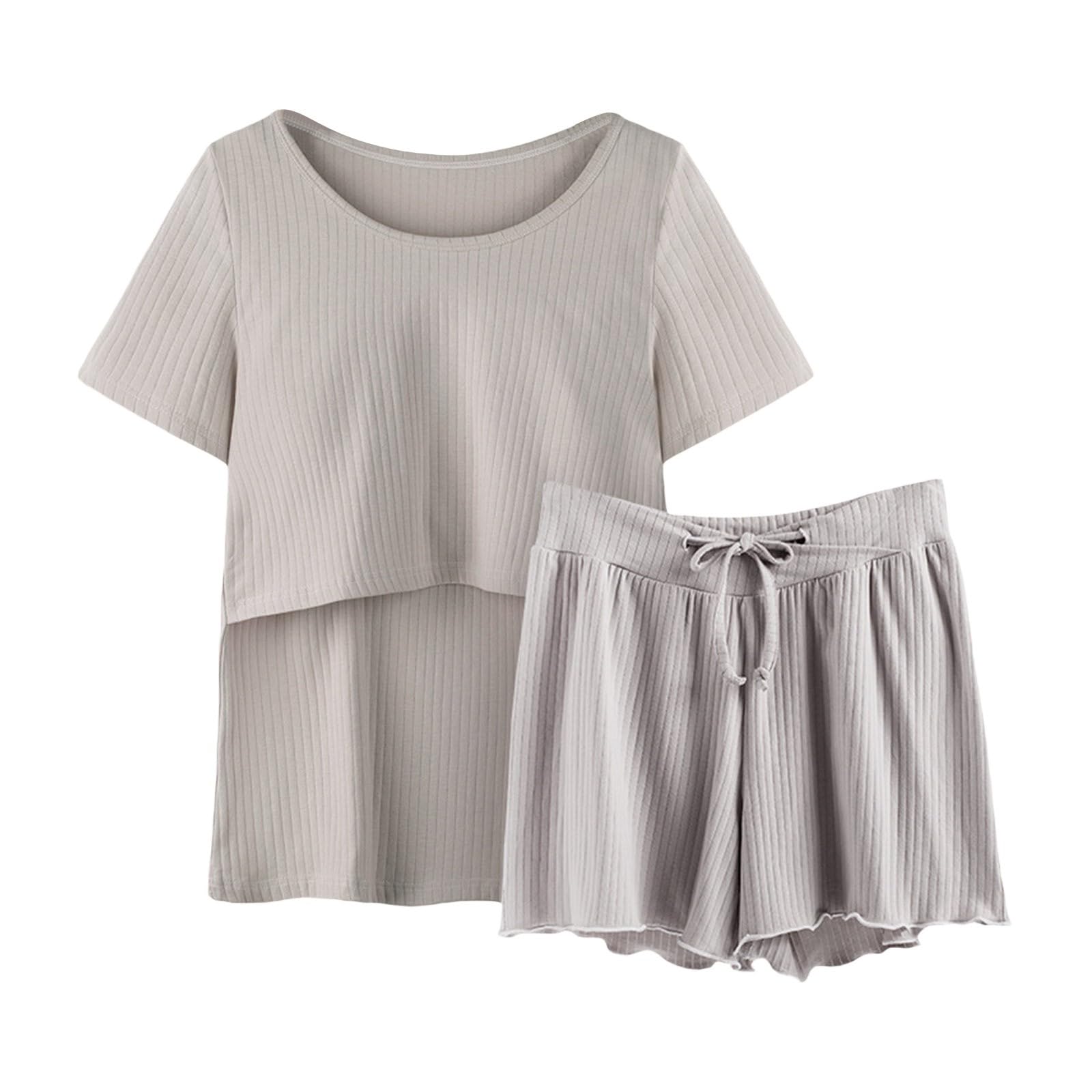 Pijamas Manga Ropa de Dormir de Lactancia Mujer Camisa y Conjunto T Bebé Maternidad Tops Pantalones Cortos Maternidad Dormir Pijama Caliente Embarazada