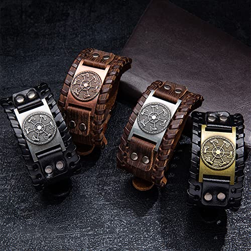 Bracelet ajustement parfait cuir véritable homme résistant style viking talisman - 4