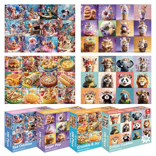 Set de 4 rompecabezas de 100 piezas para niños y adultos, con piezas grandes de animales y comida, ideal para actividades de demencia y Alzheimer, para edades de 3 a 120 meses, tamaño 15 x 10.2 pulgadas miniatura 2