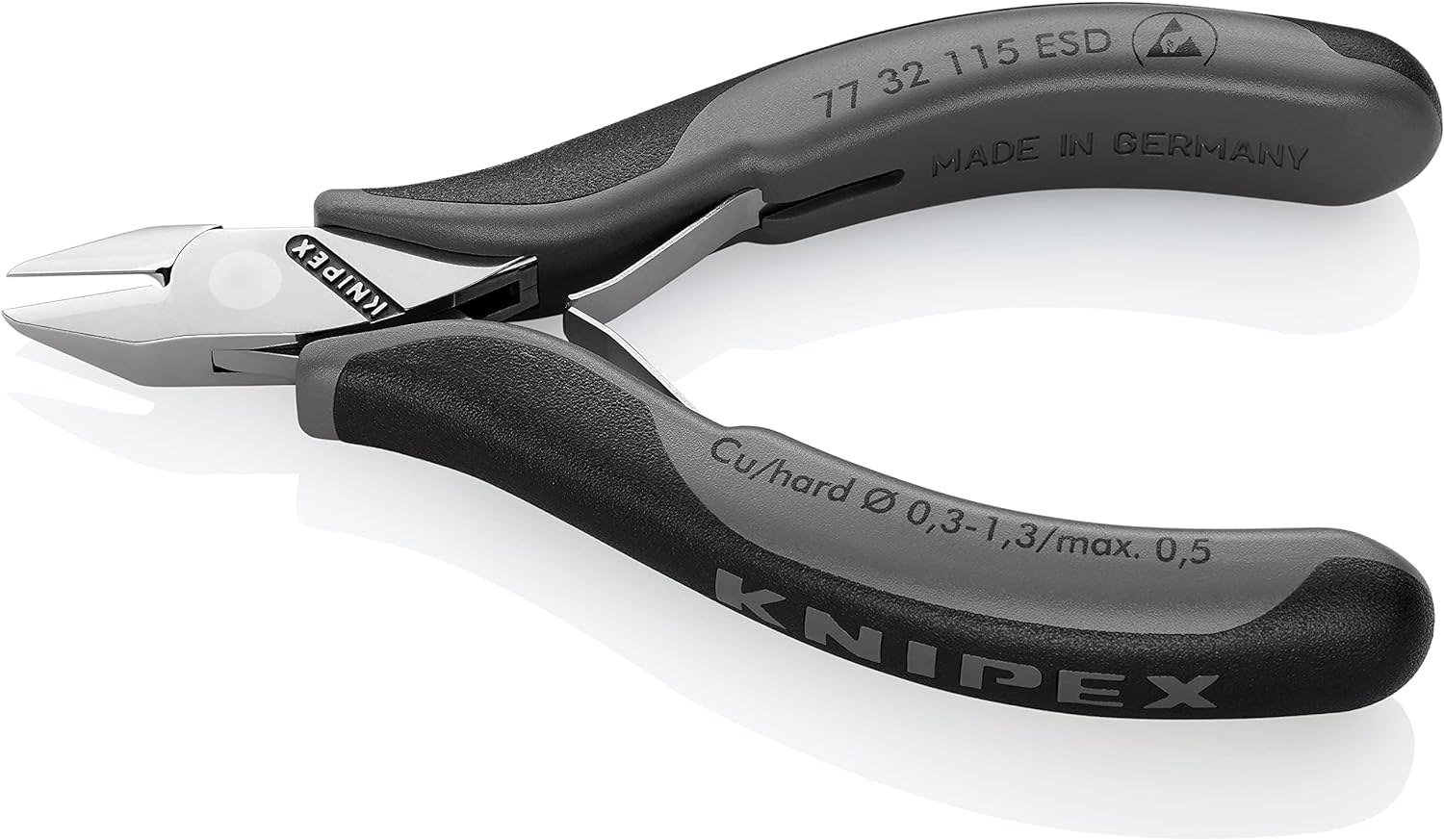 KNIPEX Elektronik-Seitenschneider ESD mit durchgestecktem Gelenk mit Mehrkomponenten-Hüllen 115 mm, 77 32 115 ESD