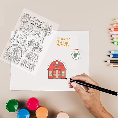 Miniatura 4 de CRASPIRE Sellos de goma transparente para granja, muñeco de nieve de Navidad, pajar, tractor, cerca, birdie, palabra, transparente, vintage,