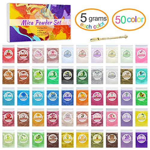 Mica Powder Pure 50 Colour Epoxy Resin Pigment With Spoon 250g Cosmetic Grade Soap Colourant For Diy Slime And Soap Making Supplies Natural Slime