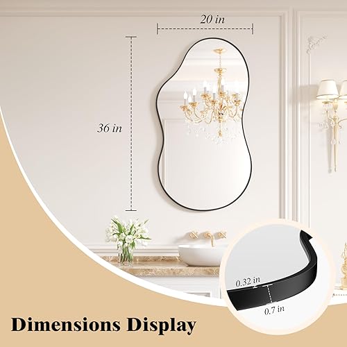 Miniatura 7 de WEER Espejo de arco tradicional de 20 x 32 pulgadas, espejo de baño antiguo con marco negro, espejo de baño vintage negro para pared, vidrio