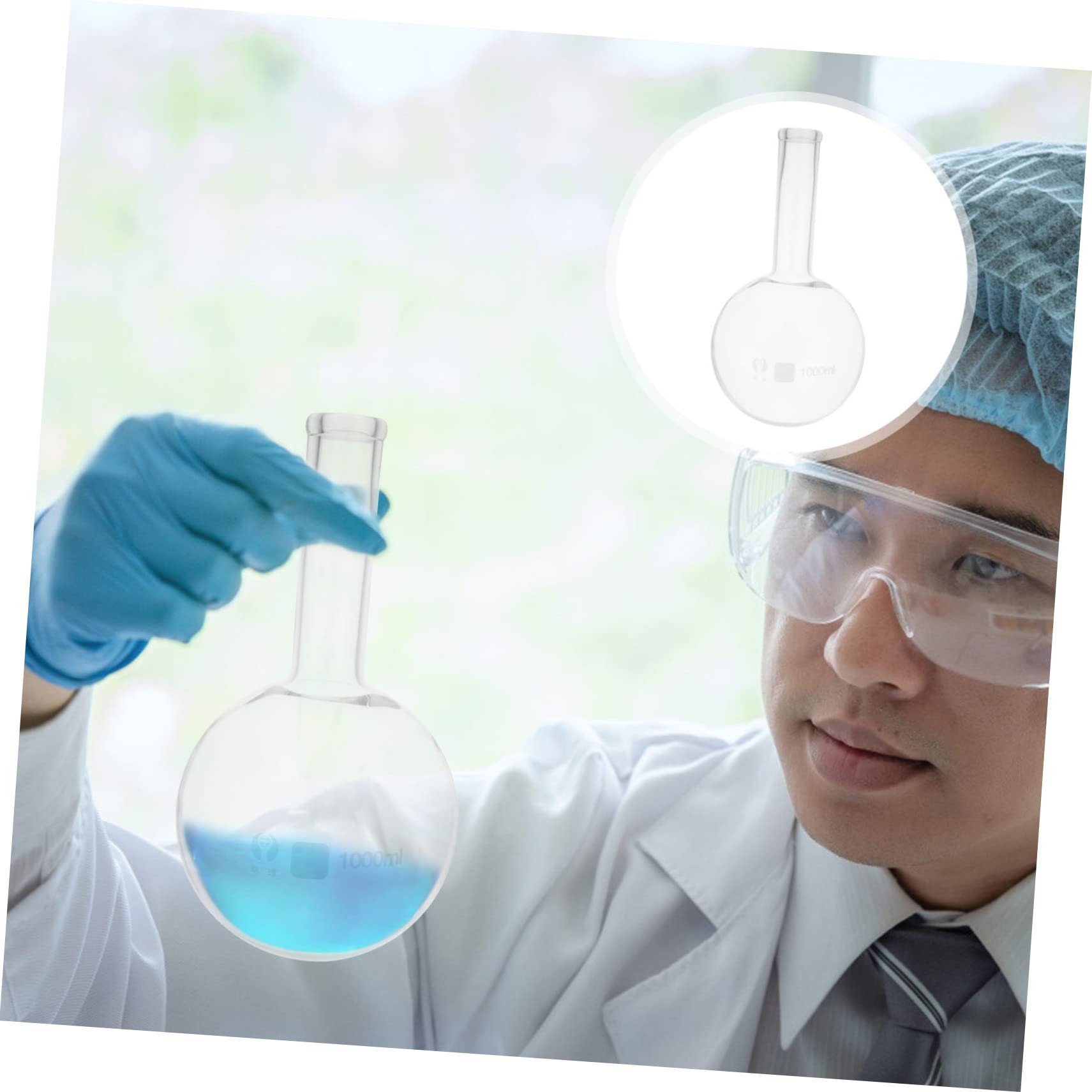 Baluue Flacon à Col Étroit en Verre 1000ml, Fond Plat Résistant Haute Température, Forme Simple et Élégante pour Usage Scientifique en Laboratoire
