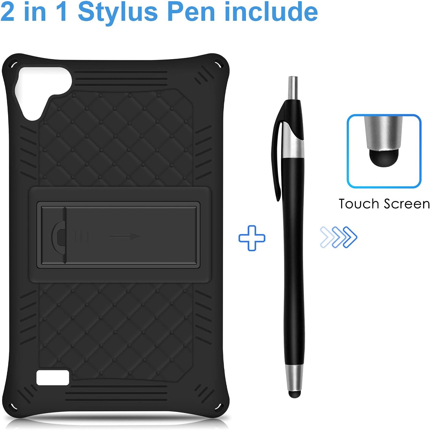 DETUOSI Silicone Case for Samsung Galaxy Tab A 8.0 2019, SM-T290/T295 Multi-Angle Stand Case with Shoulder Strap & Stylus Pen, Soft Lightweight Cover for TCL TAB 8 LE, Black