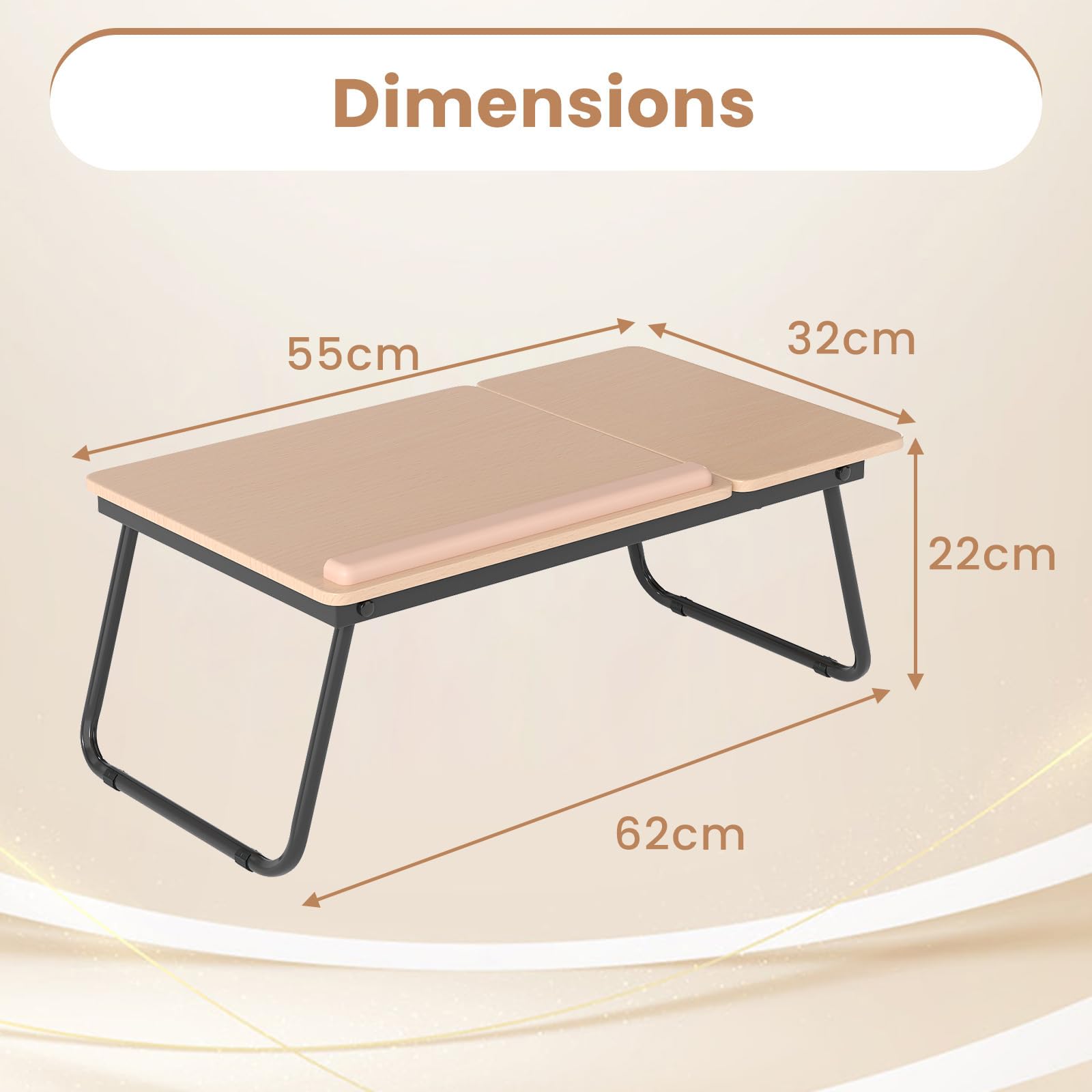 COSTWAY Table de Lit Pliable 55 x 32 cm, Plateau pour Ordinateur Portable avec 5 Angles d'Inclinaison Réglables, Cadre en Métal